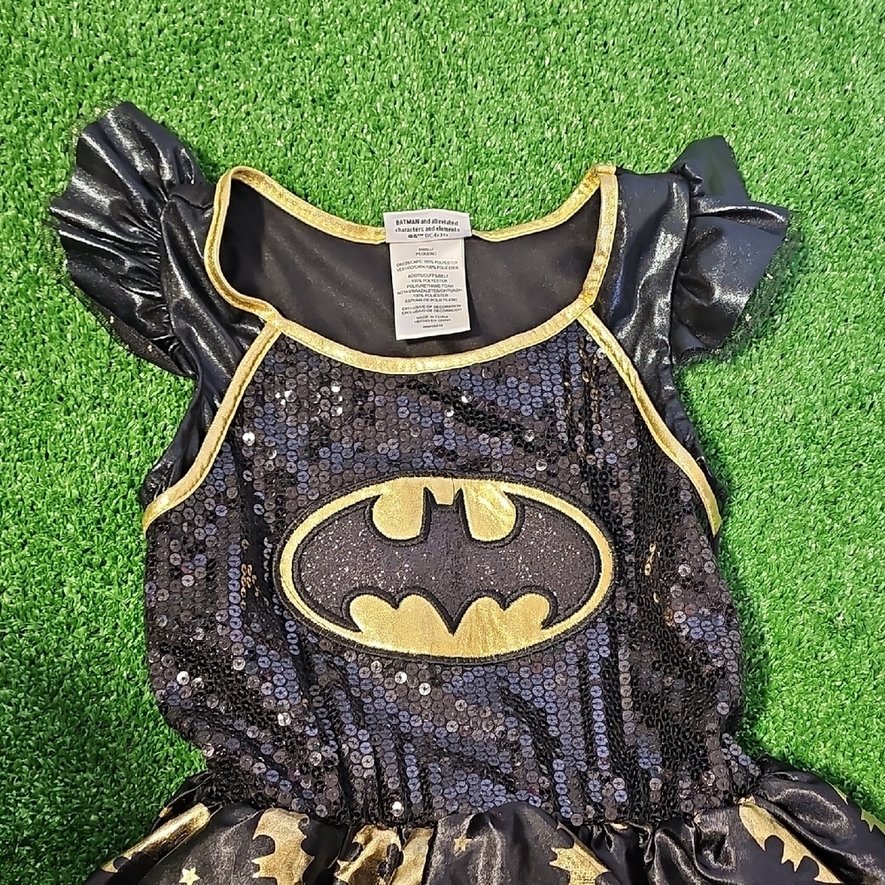 Girls Small Batgirl Black & Gold Sequin Mesh Tutu Dress Costume Preowned - Picture 4 of 9